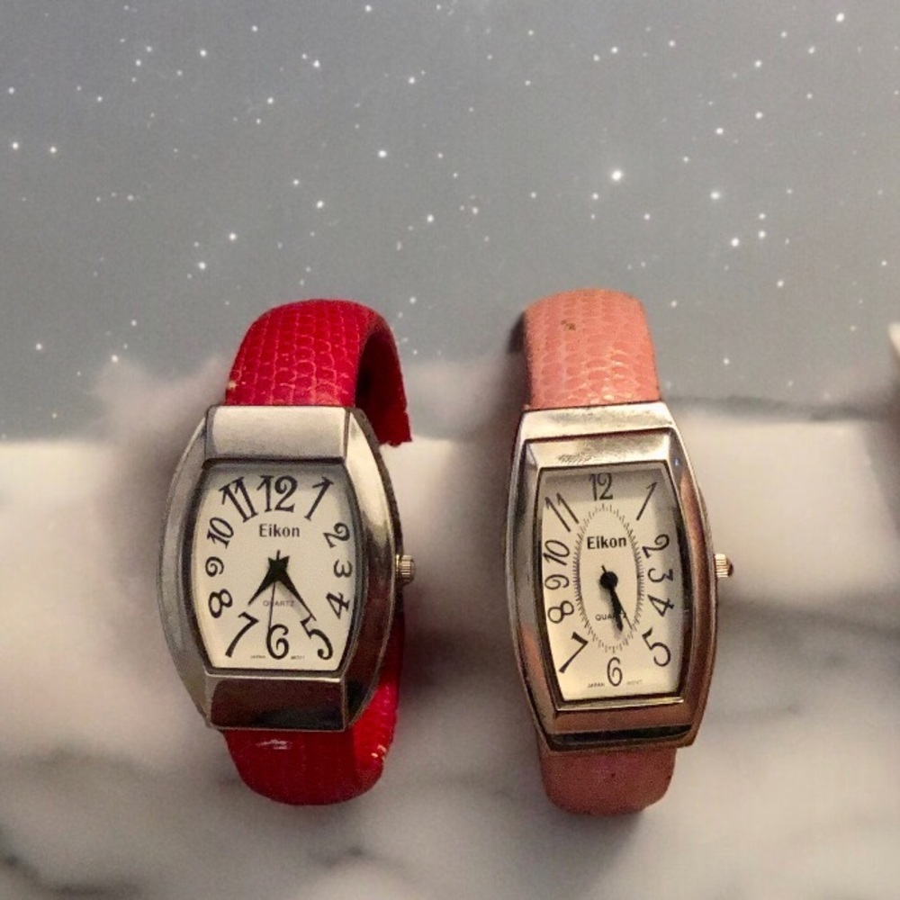 Vintage Eikon Cuff Style Watches in Pink and Red